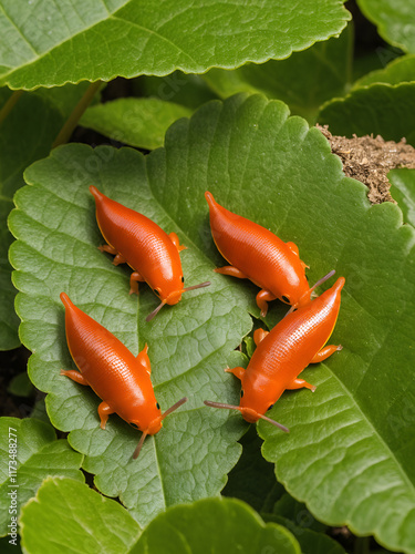 Close up of a group of European red slugs (Arion rufus) looking for a mate photo