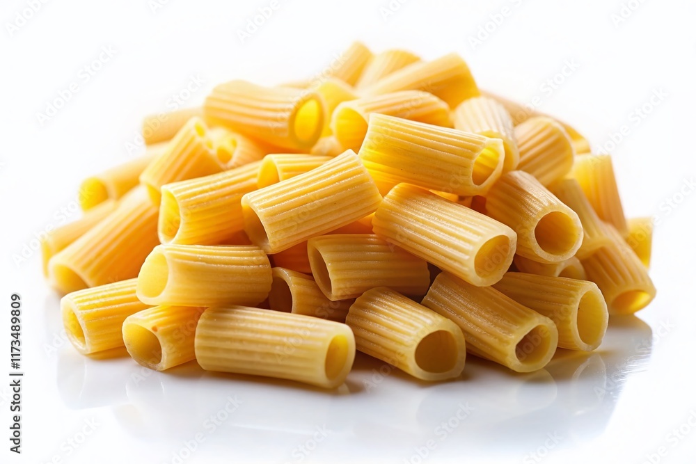 Raw Rigatoni Pasta Isolated on White Background - Italian Cuisine Ingredient Raw Rigatoni Pasta Isolated on White Background - Italian Cuisine Ingredient