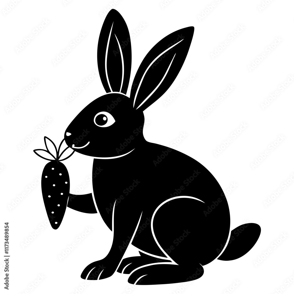 Minimalist Black Bunny Illustration with Tropical Fruit Minimalist Black Bunny Illustration with Tropical Fruit