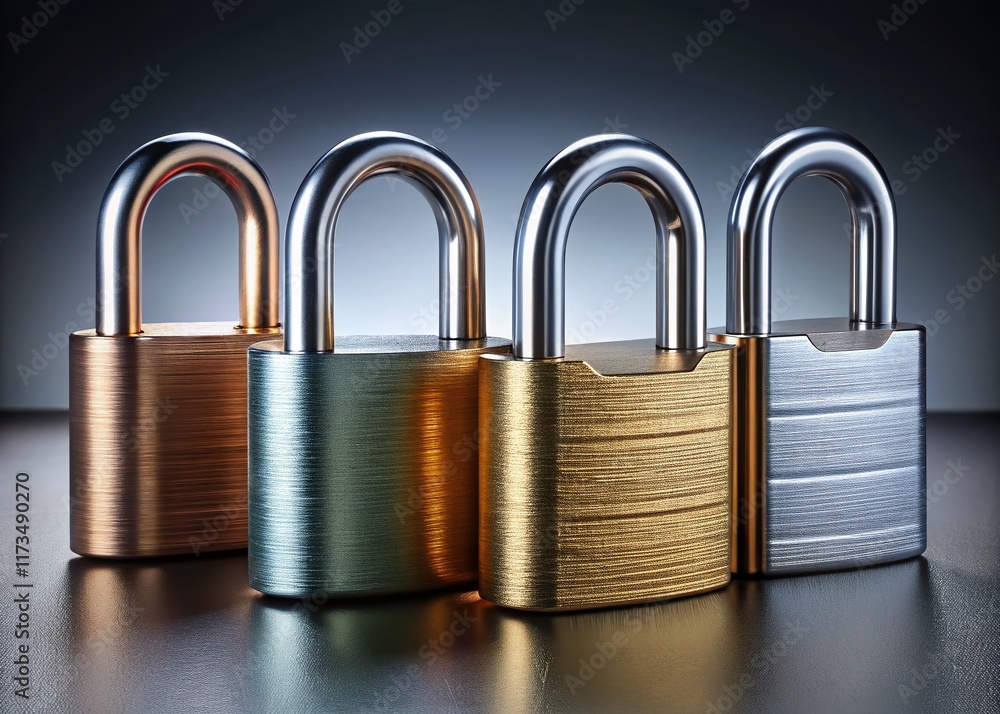 Realistic 3D Padlock Illustrations: Locked, Unlocked, Open, Closed States Realistic 3D Padlock Illustrations: Locked, Unlocked, Open, Closed States
