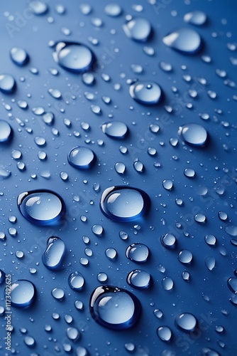 Wallpaper Mural Droplets glisten on a smooth blue surface, creating a serene and refreshing visual effect Torontodigital.ca
