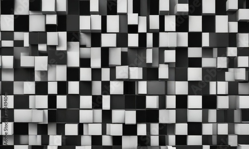 Mosaic of black and white squares and circles, minimalism, geometric shapes, art deco