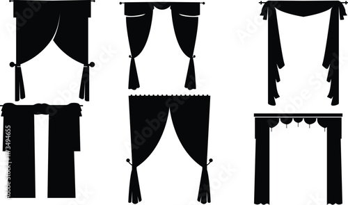 Curtain silhouette icon,Flowing curtains silhouette  Perfect for home and Interior design themes