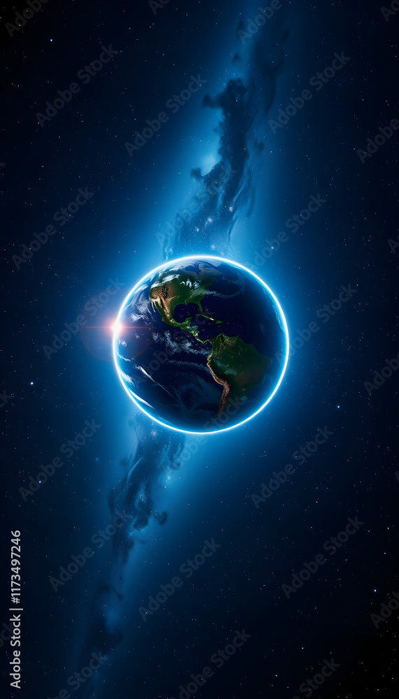 Fototapeta premium Space Galaxy and universe with earth on dark background for adventure, 8k unreal engine photorealism, with white tones