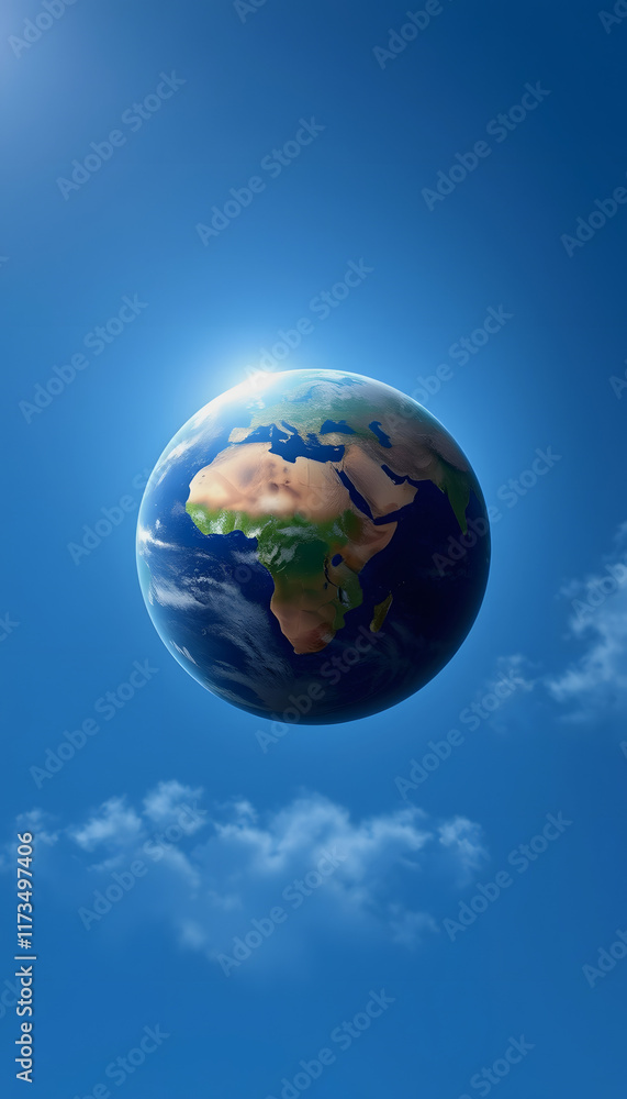International Day for the Preservation of the Ozone Layer. World Ozone Day. Ozone layer protection. Crystal ball hyper-realistic earth on blue sky background, Side lit, with white tones International Day for the Preservation of the Ozone Layer. World Ozone Day. Ozone layer protection. Crystal ball hyper-realistic earth on blue sky background, Side lit, with white tones