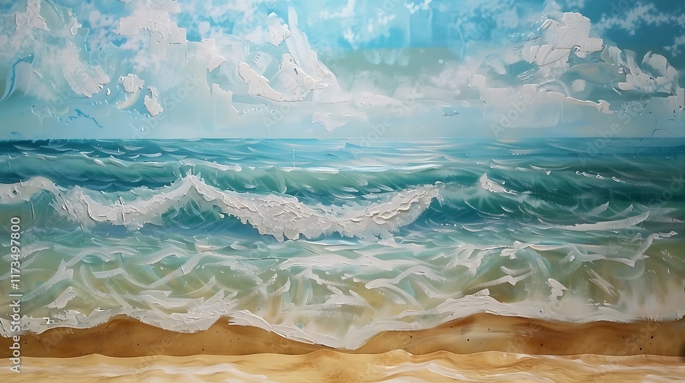 custom made wallpaper toronto digitalA 3D painting of a tropical beach with waves, with a mockup at the center of the wall. full ultra hd, high resolution