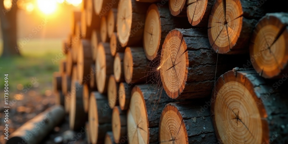 Golden Hour Lumber Stack A Rustic Composition of Natural Wood Golden Hour Lumber Stack A Rustic Composition of Natural Wood