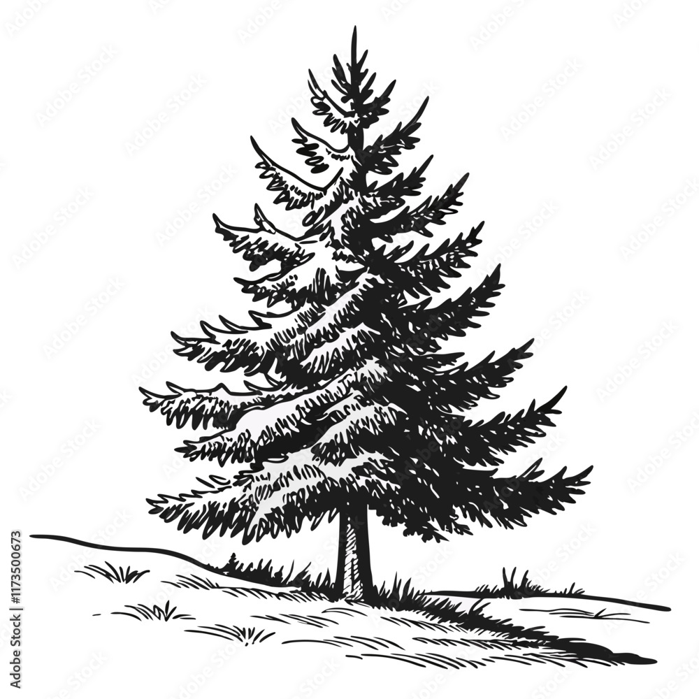 Fototapeta premium Vintage Christmas Cartoon tree Black silhouette