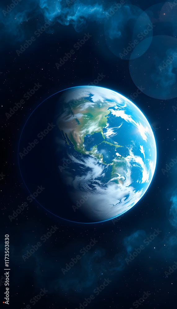 Obraz premium View of the planet earth from space. Gas, nebula, stars. Illustration, studio lighting, with white tones