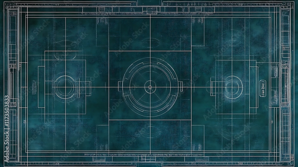 Blueprint Design Showing Field Layout with Circular Center