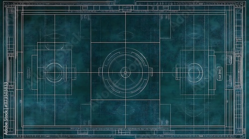 Obraz na płótnie Blueprint Design Showing Field Layout with Circular Center w salonie