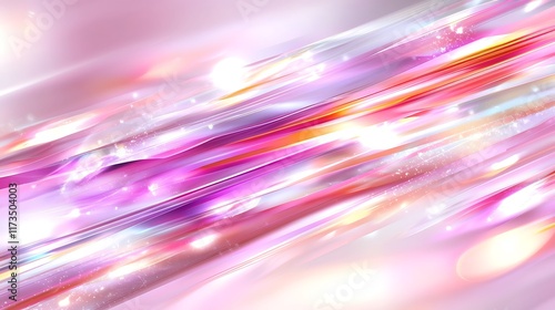 Abstract pink, orange, and purple streaks with glowing particles.