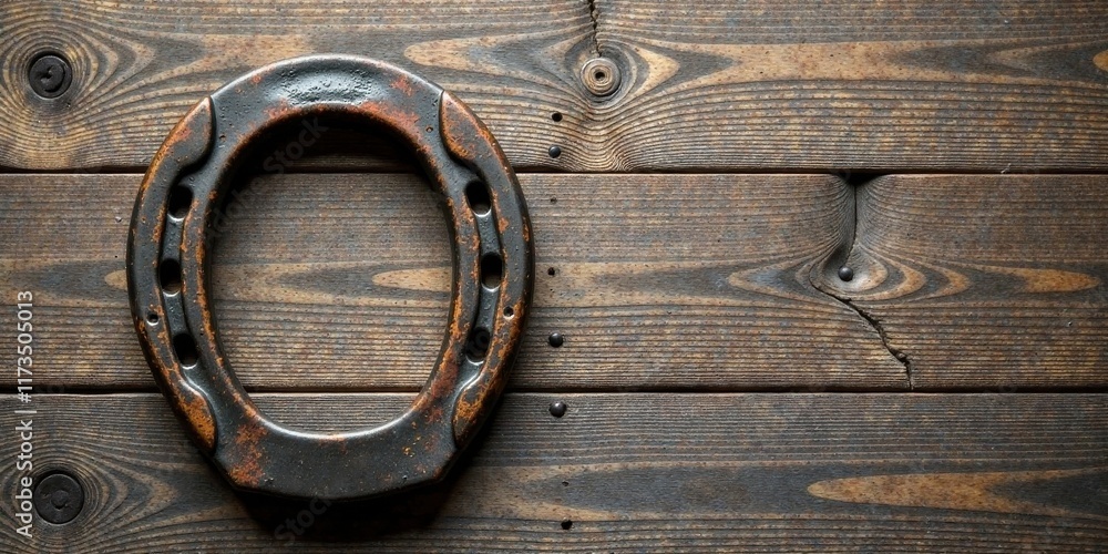 Rustic Aged Horseshoe on Dark Wooden Background, a Symbol of Luck and Good Fortune Rustic Aged Horseshoe on Dark Wooden Background, a Symbol of Luck and Good Fortune