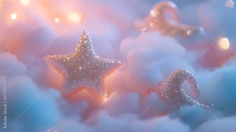 A swirl of cotton candy wrapped around sparkling star earrings glowing softly A swirl of cotton candy wrapped around sparkling star earrings glowing softly