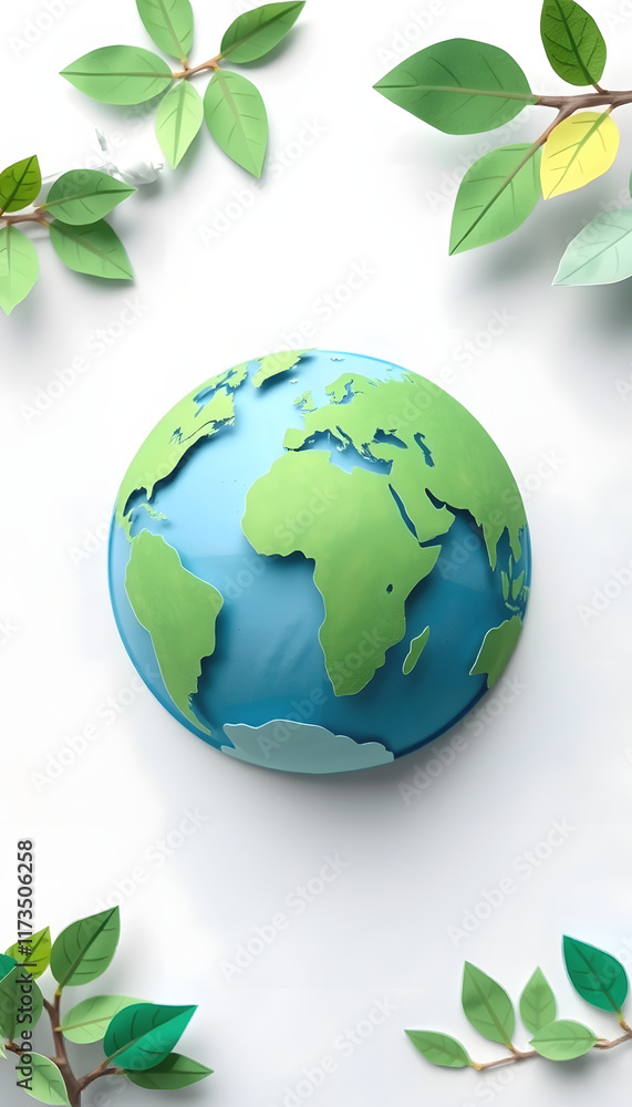 Picture of a green planet earth day nature environment climate change awareness, Paper Cutout style, with white tones Picture of a green planet earth day nature environment climate change awareness, Paper Cutout style, with white tones