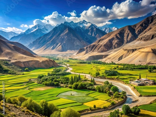 Breathtaking Afghan vistas: Yamchun's Wakhan Valley panorama in stunning landscape photography. photo