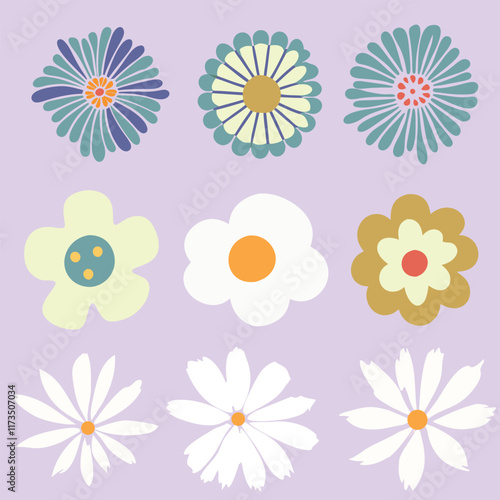 Collection of  colorful flowers icon . Abstract botanical flowers background. style for banners, wallpaper, posters, websites, online shopping.