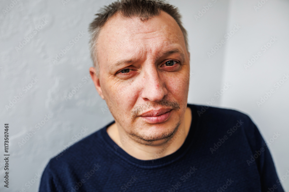 distorted face of sad and grieved very upset person, dissatisfied with his hard fate distorted face of sad and grieved very upset person, dissatisfied with his hard fate