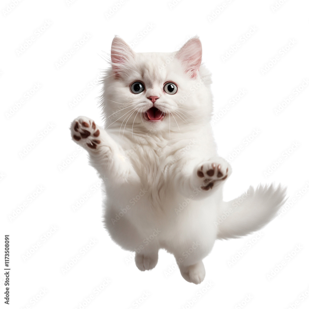 White kitten jumping on transparent background White kitten jumping on transparent background