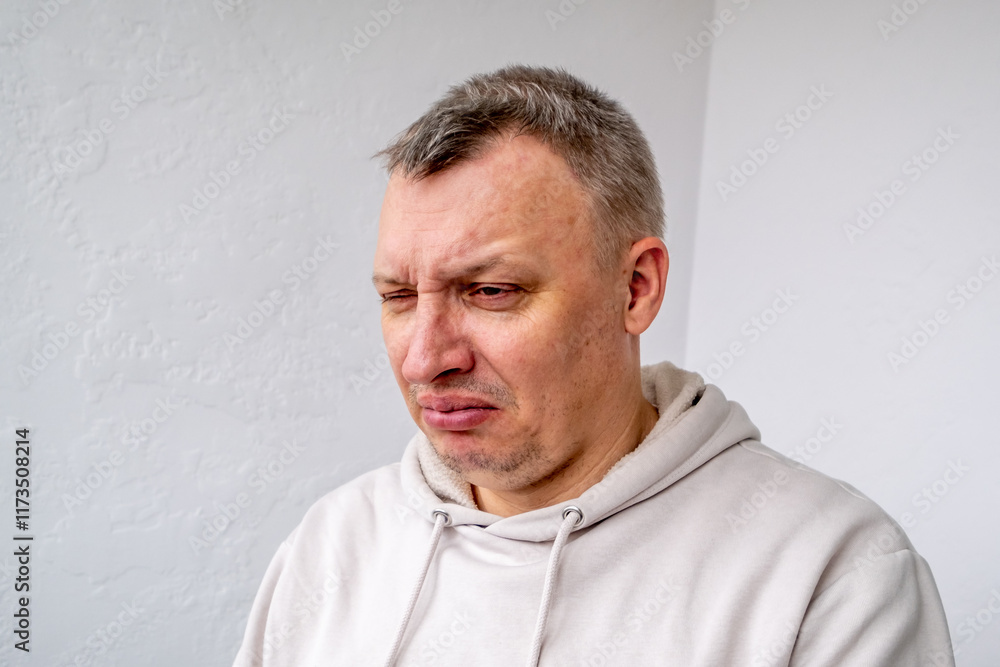 distorted face of sad and grieved very upset person, dissatisfied with his hard fate distorted face of sad and grieved very upset person, dissatisfied with his hard fate