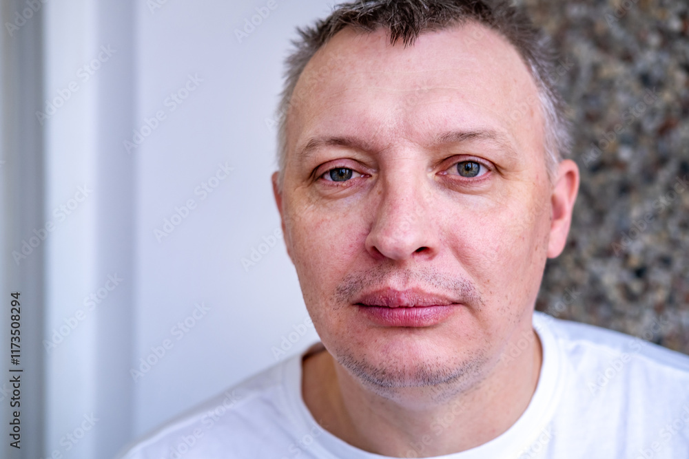 Fototapeta premium distorted face of sad and grieved very upset person, dissatisfied with his hard fate
