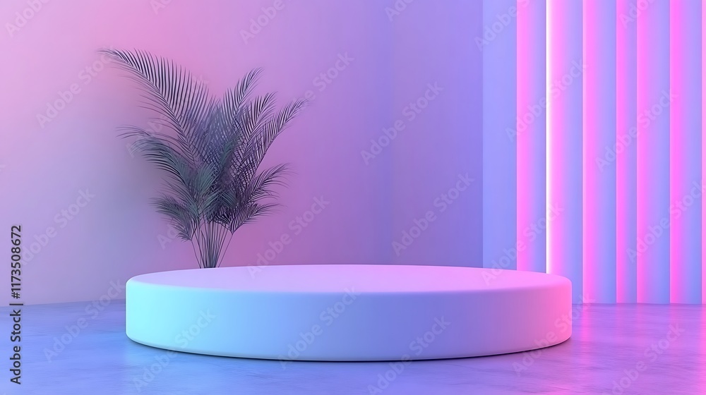 Obraz premium Minimalist Studio Scene with a Round Platform and Plant