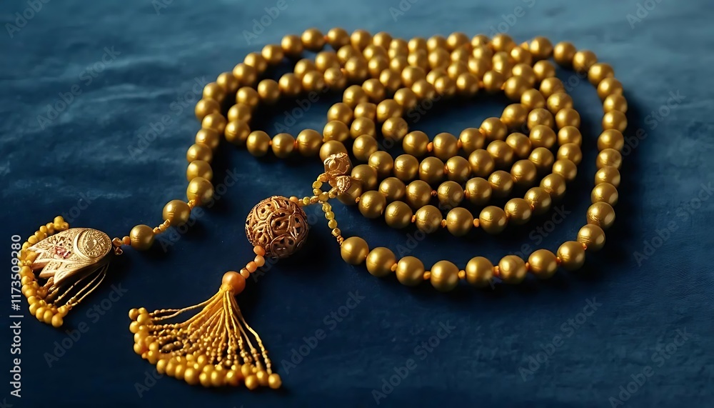 Fototapeta premium Golden Beaded Necklace with Intricate Gold Tassels
