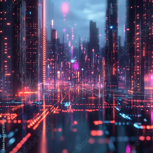 Explore a stunning futuristic digital landscape featuring glowing data streams and an immersive cyberpunk city atmosphere.