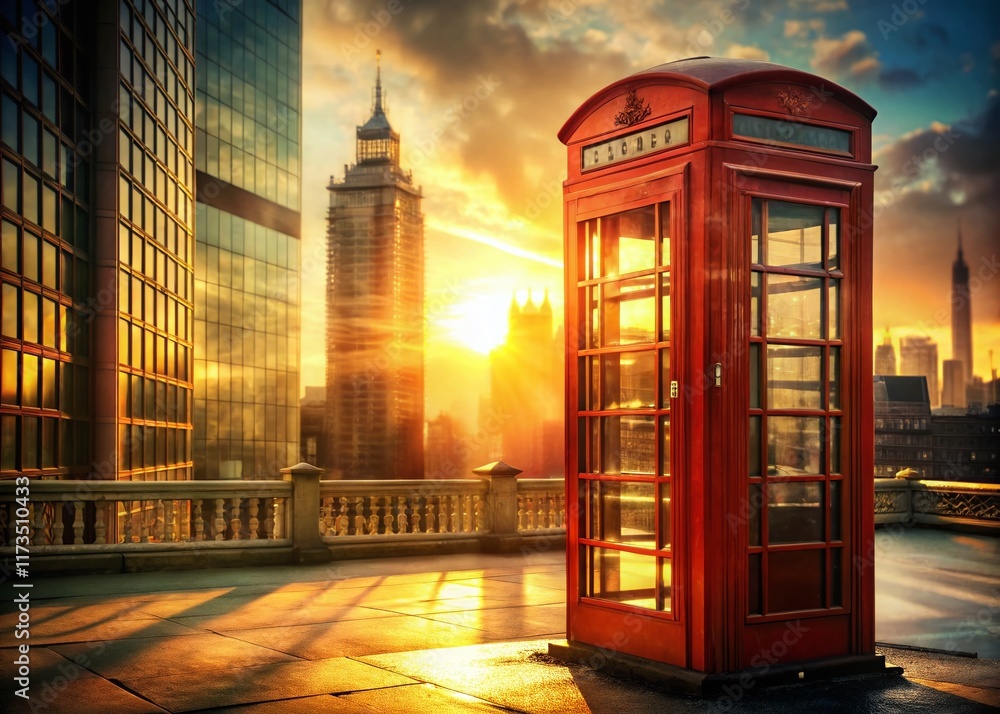 Obraz premium Retro Phone Booth Double Exposure: Nostalgic Cityscape & Vintage Communication