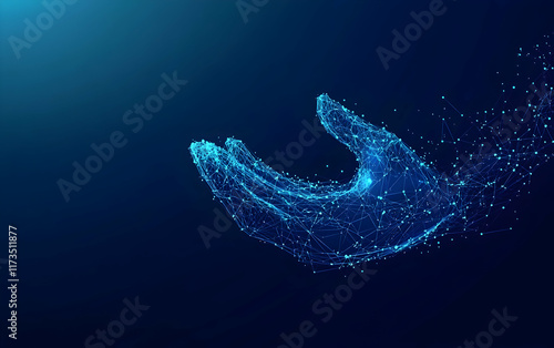 Abstract digital handshakes, a futuristic and technological background for a business concept vector illustration on a blue background. photo