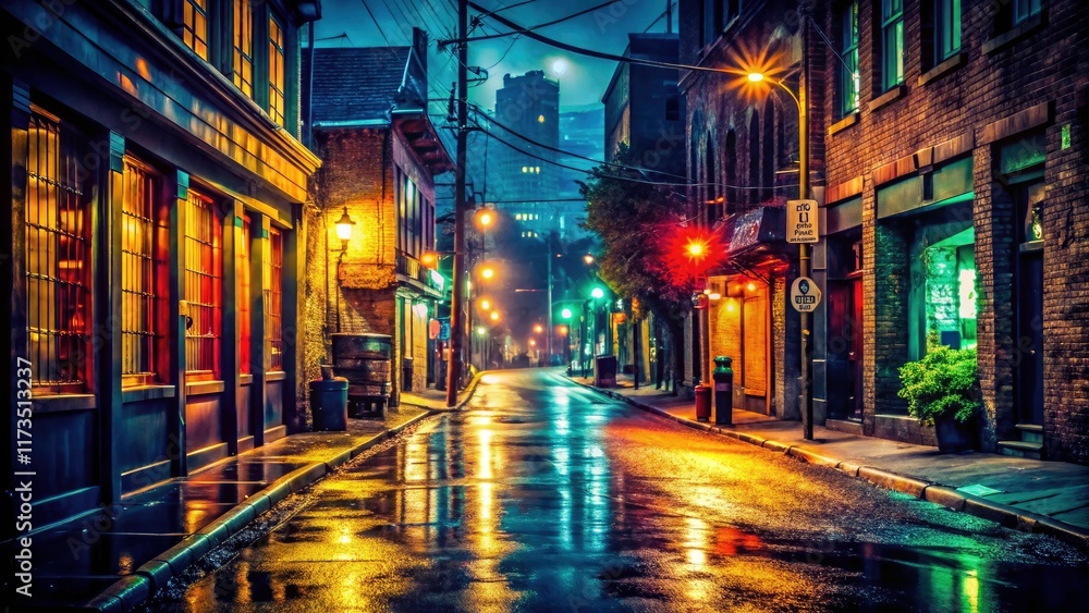 Fototapeta premium Nostalgic 2011 urban scenes: dark, grainy low-light photography captures the city's night.