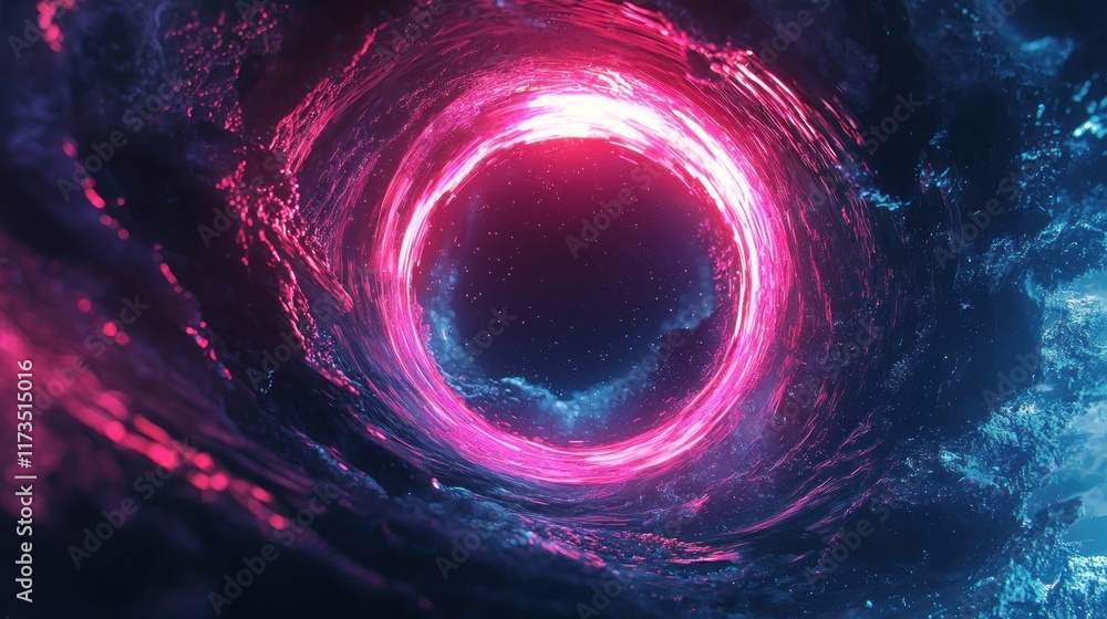Cosmic Vortex: A swirling nebula of vibrant pink and blue energy, a luminous ring at its core. Cosmic Vortex: A swirling nebula of vibrant pink and blue energy, a luminous ring at its core.
