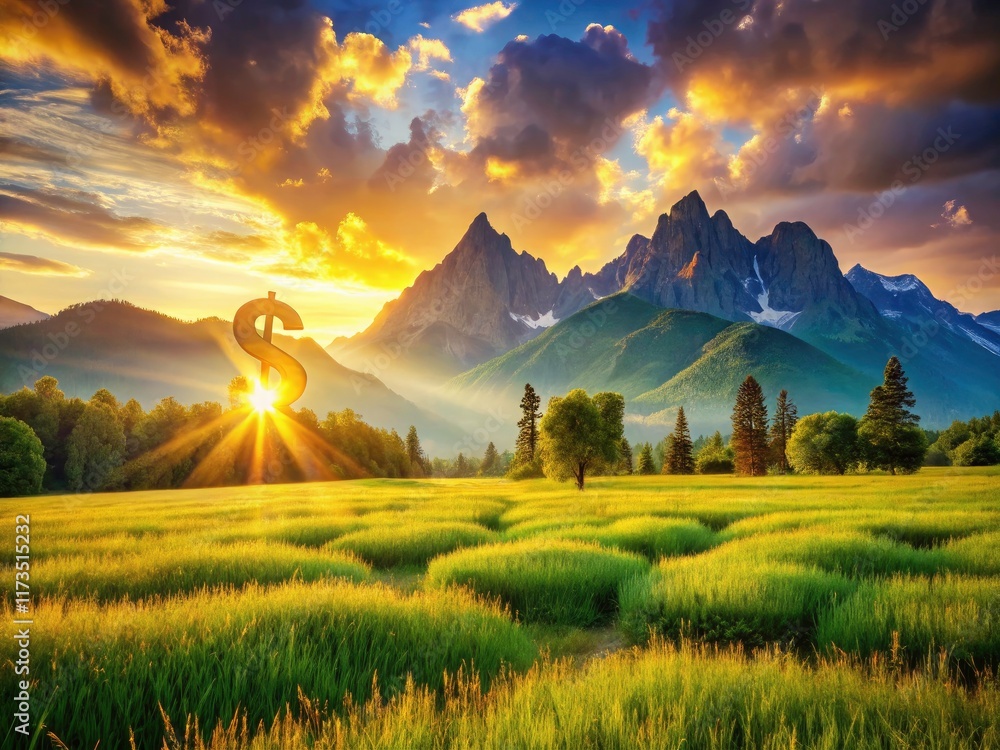 Obraz premium Stunning landscapes, financial success: Dollar signs reflect your photography business's booming growth.