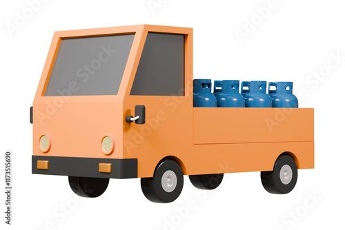 3d LPG fuel gas tank on truck delivery car icon. Gas transport Service concept. LPG Gas Online Delivery concept. Minimal Cartoon Propane LPG small size isolated on transparent background. 3d render. photo