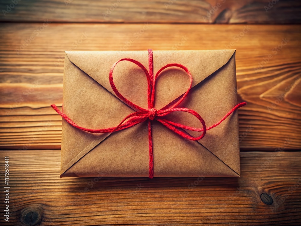 Romantic Valentine's Day Envelope with Heart Ribbon - Top View Long Exposure Stock Photo