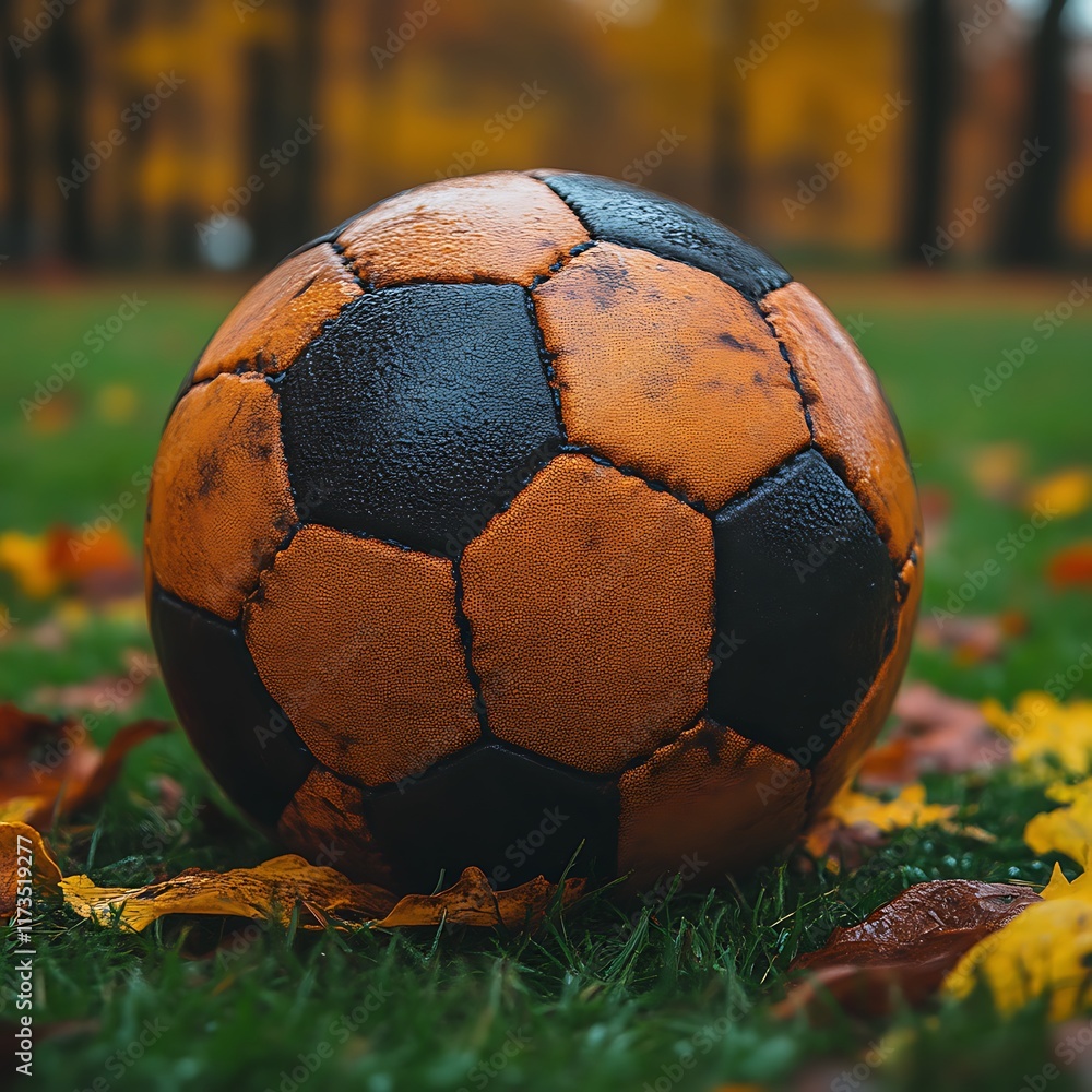 Worn Soccer Ball Rests In Autumn Leaves