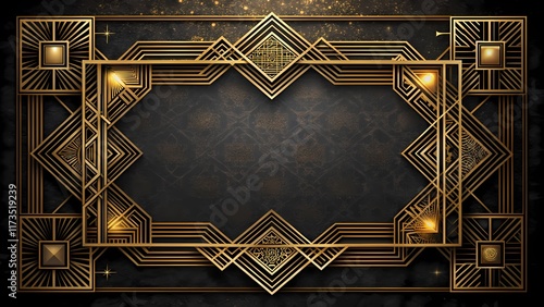 Luxury vintage frame with art deco elements and glowing accents, vector design 