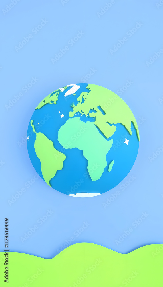 Fototapeta premium A vibrant blue planet Earth surrounded by clean, Paper Cutout style, with white tones