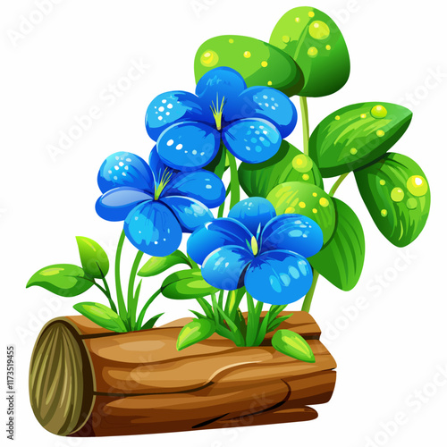 Blue flowers and mushrooms vector illustration (2)