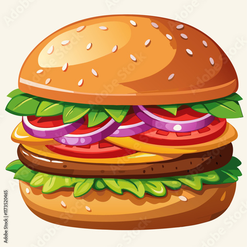 Delicious Burger with Fresh Ingredients vector illustration (3)
