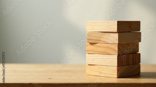 Wallpaper Mural Wooden Blocks Stacked on Tabletop Representing Stability and Growth Torontodigital.ca