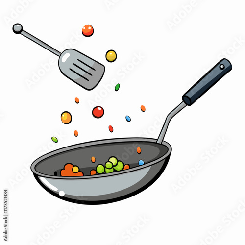 Frying pan and spatula vector illustration (3)