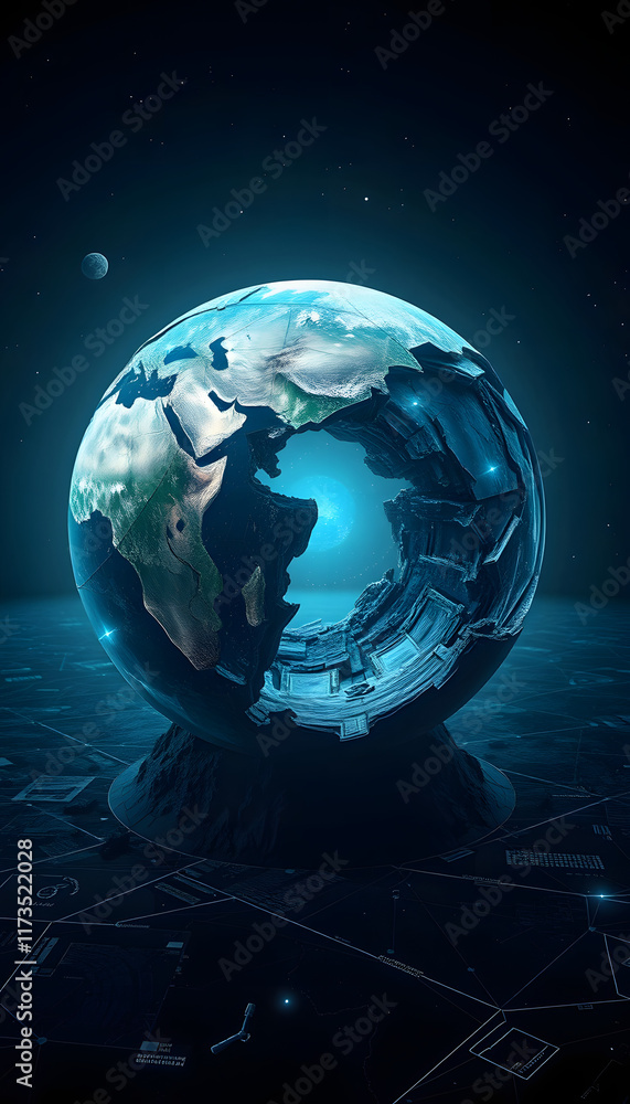 Fototapeta premium damaged earth created using Technology, minimalism, with white tones