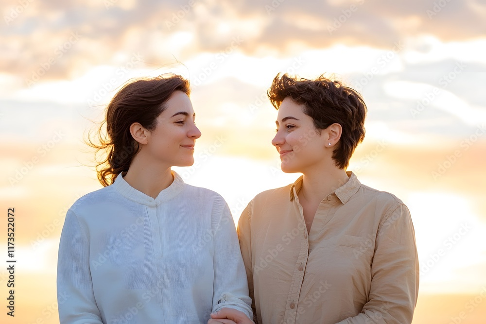 Loving couple holding hands at sunset with scenic natural backdrop Loving couple holding hands at sunset with scenic natural backdrop