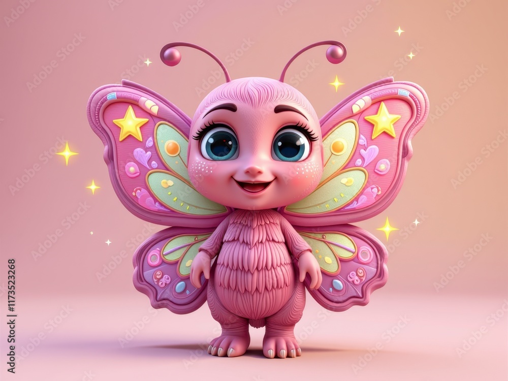 Adorable Pink Butterfly Creature 3D Render Cute Fantasy Character Whimsical Illustration Adorable Pink Butterfly Creature 3D Render Cute Fantasy Character Whimsical Illustration