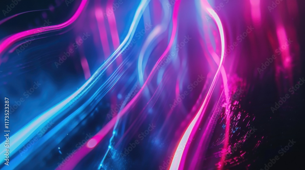 Fototapeta premium Abstract Neon Lightscape: Vibrant Pink and Blue Swirls of Light Energy