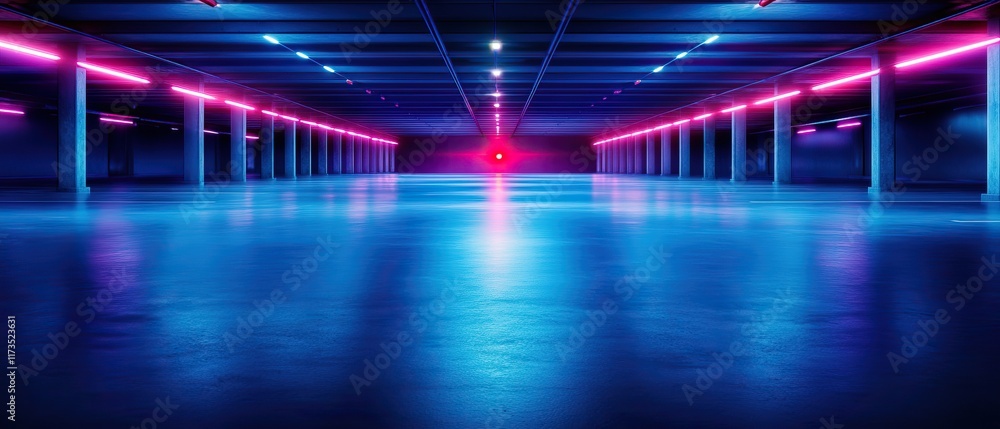 A futuristic, neon-lit space with vibrant blue and pink lighting, creating a dynamic and immersive atmosphere. A futuristic, neon-lit space with vibrant blue and pink lighting, creating a dynamic and immersive atmosphere.