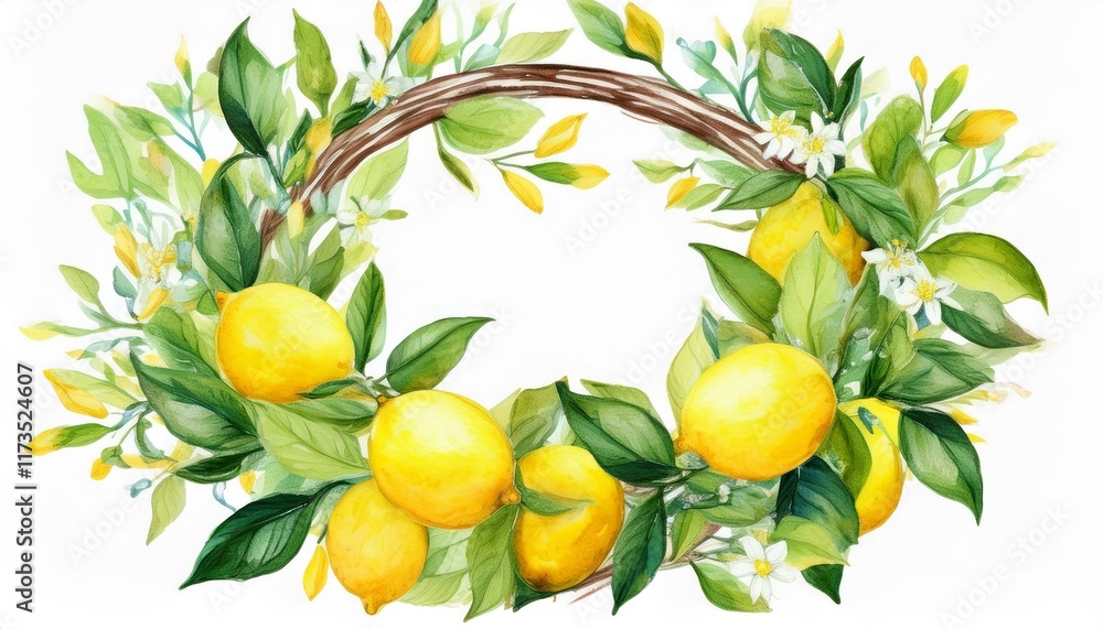 lemon wreath in watercolor isolated on white lemon wreath in watercolor isolated on white