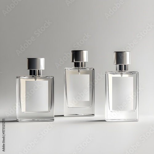 Minimalist Transparent Perfume Bottles with White Labels - Mockup
