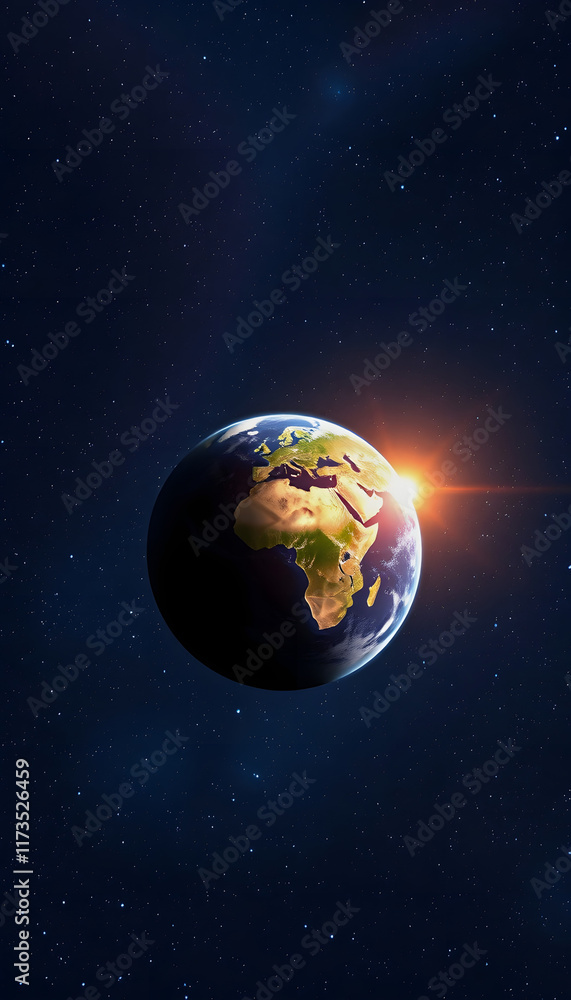 Obraz premium Planet earth on starry space background: a cinematic scene for sci-fi and fantasy designs, colorful, with white tones